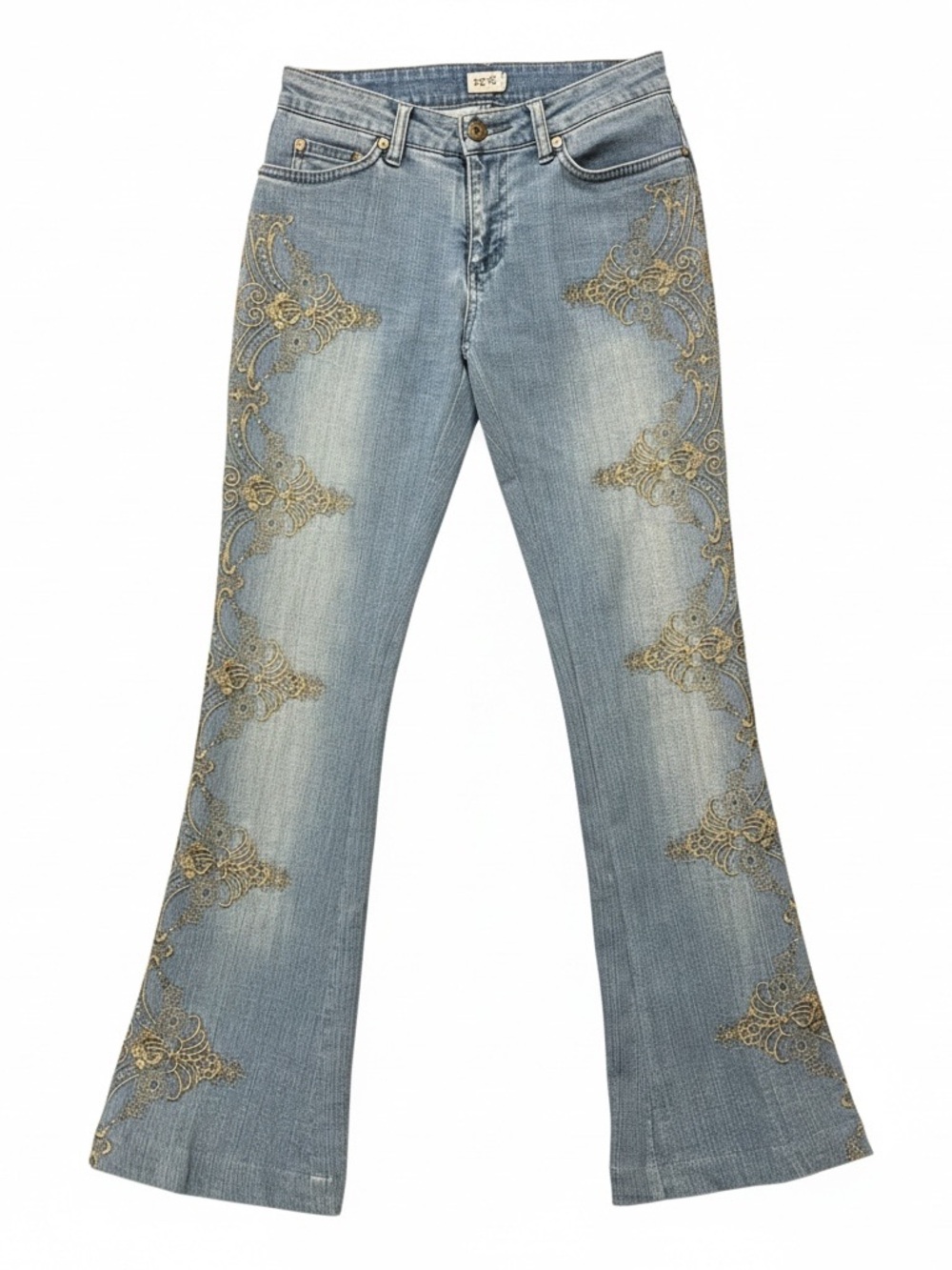 Vintage Caché Y2K Gold Embroidered Flare Jeans